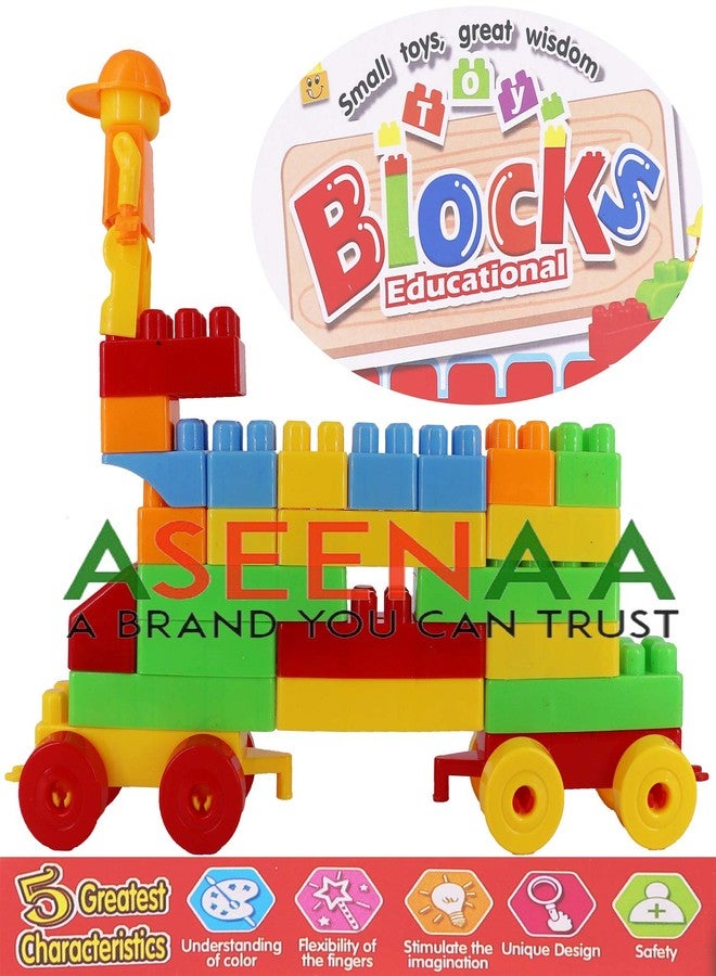 Aseenaa Toy Building Blocks for Kids with Zip Packing | Different Shape Blocks Toys of 73 Pcs | Block Games for Kids and Gift Toy | Colour - Multi Color - Image 4